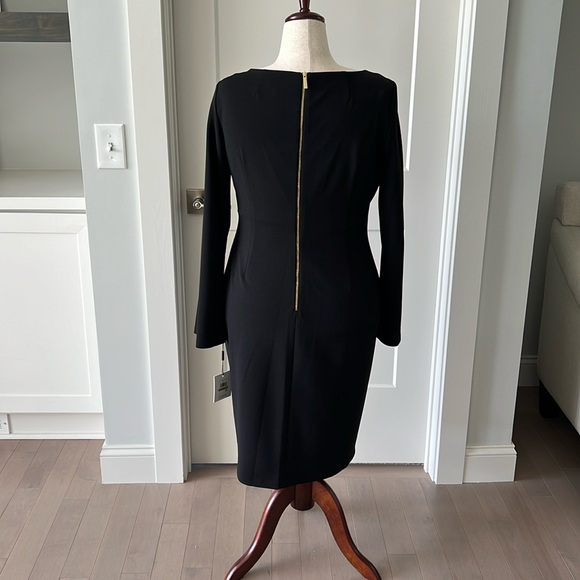 Calvin Klein Black Cocktail Dress with 10” Slit Bell Sleeves - Size 14 - Picture 3 of 16